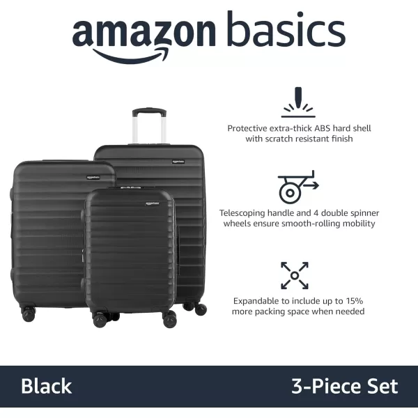 Amazon Basics 20Inch Hardside Spinner BlackBlack 3piece Set