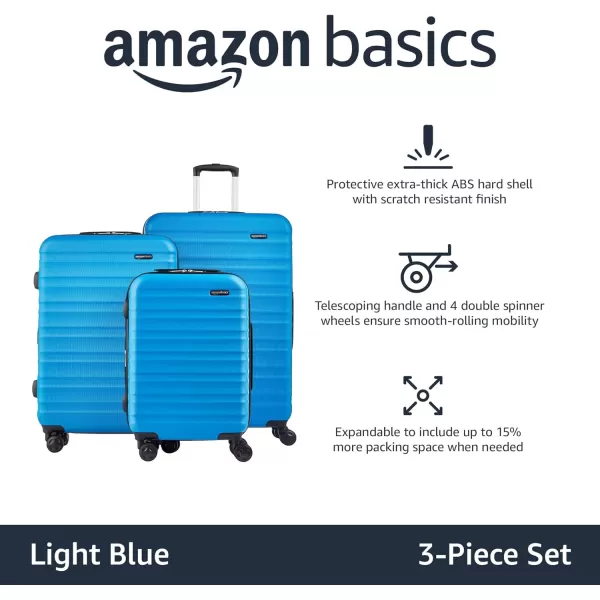 Amazon Basics 20Inch Hardside Spinner BlackLight Blue 3piece Set