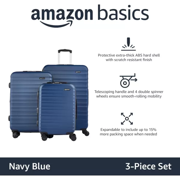 Amazon Basics 20Inch Hardside Spinner BlackNavy Blue 3piece Set