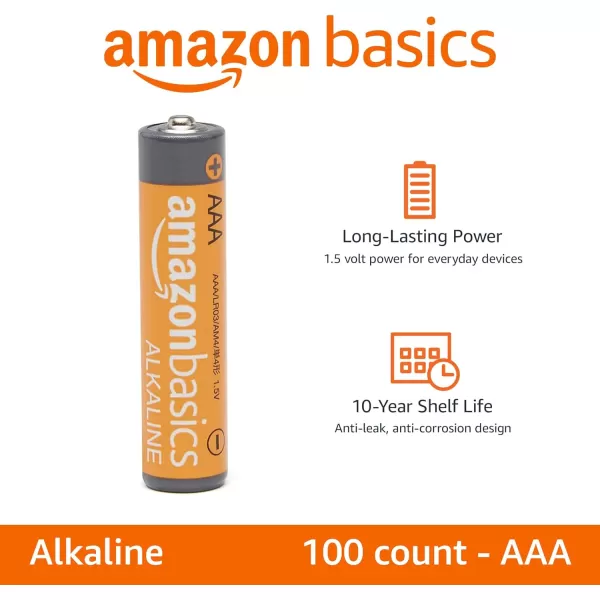 Amazon Basics 20Pack AAA Alkaline HighPerformance Batteries 15 Volt 10Year Shelf Life100 Count Pack of 1
