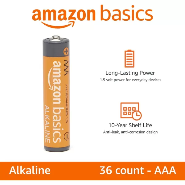 Amazon Basics 20Pack AAA Alkaline HighPerformance Batteries 15 Volt 10Year Shelf Life36 Count Pack of 1