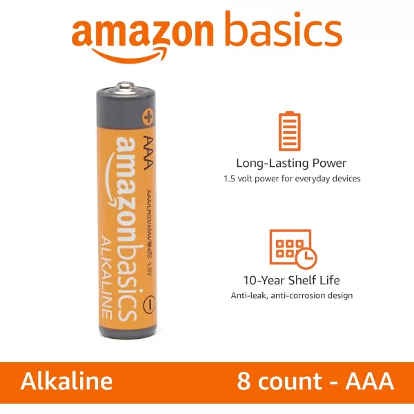 Amazon Basics 20Pack AAA Alkaline HighPerformance Batteries 15 Volt 10Year Shelf Life8 Count Pack of 1