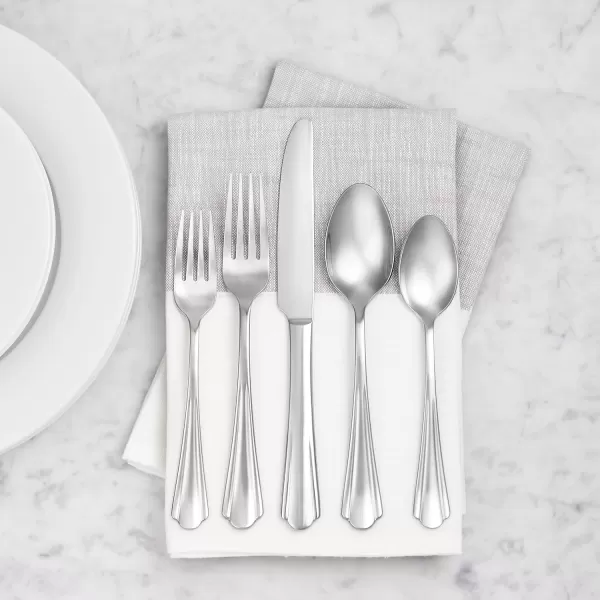 Amazon Basics 20Piece Stainless Steel Flatware Set with Round Edge Service for 4 Silver20 Count Pack of 2 Scalloped Edge