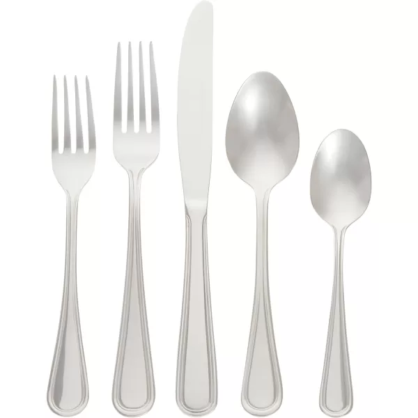 Amazon Basics 20Piece Stainless Steel Flatware Set with Round Edge Service for 4 Silver20Piece Crown