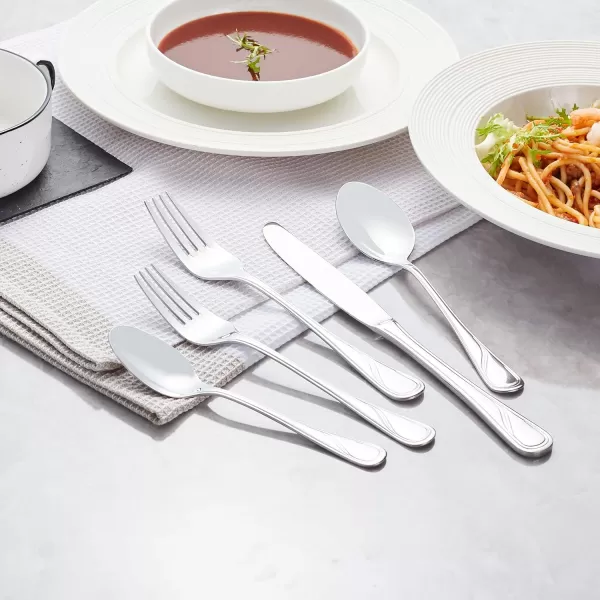 Amazon Basics 20Piece Stainless Steel Flatware Set with Round Edge Service for 4 Silver20Piece Modern Finish
