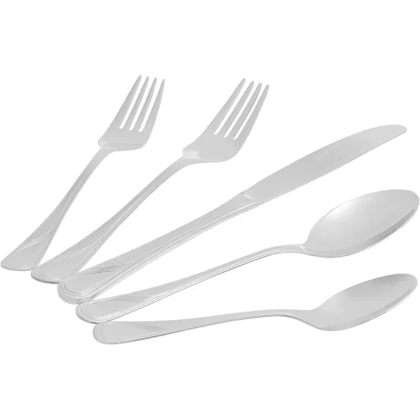 Amazon Basics 20Piece Stainless Steel Flatware Set with Round Edge Service for 4 Silver20Piece Modern Finish