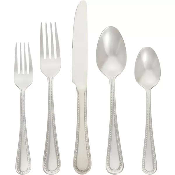 Amazon Basics 20Piece Stainless Steel Flatware Set with Round Edge Service for 4 Silver20Piece Pearled Edge