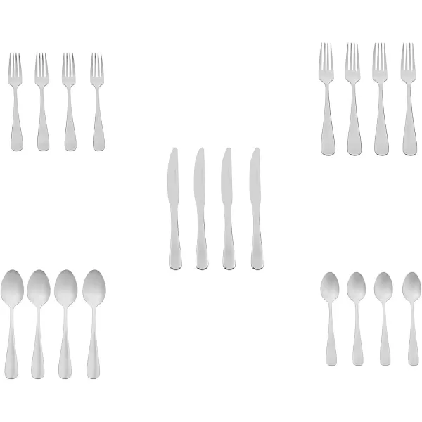 Amazon Basics 20Piece Stainless Steel Flatware Set with Round Edge Service for 4 Silver20Piece Round Edge