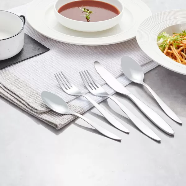 Amazon Basics 20Piece Stainless Steel Flatware Set with Round Edge Service for 4 Silver20Piece Satin Matte
