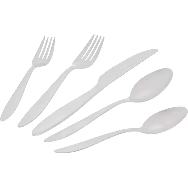 Amazon Basics 20Piece Stainless Steel Flatware Set with Round Edge Service for 4 Silver20Piece Satin Matte