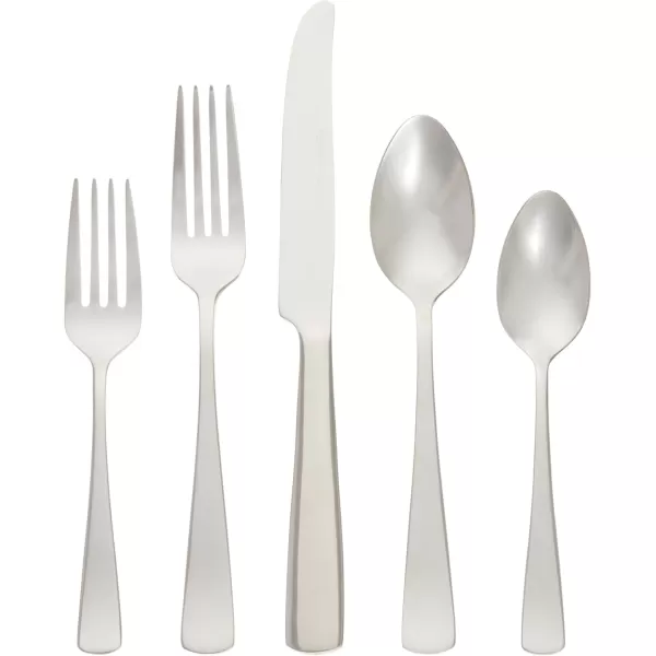 Amazon Basics 20Piece Stainless Steel Flatware Set with Round Edge Service for 4 Silver20Piece Square Edge