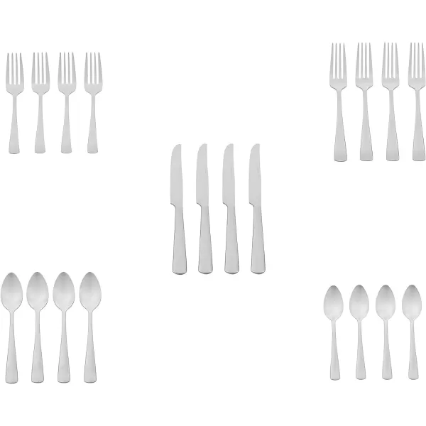 Amazon Basics 20Piece Stainless Steel Flatware Set with Round Edge Service for 4 Silver20Piece Square Edge