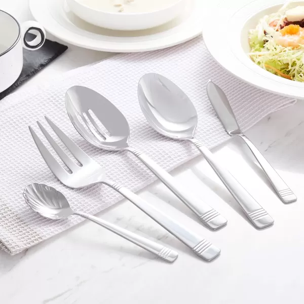 Amazon Basics 20Piece Stainless Steel Flatware Set with Round Edge Service for 4 Silver45Piece Bistro