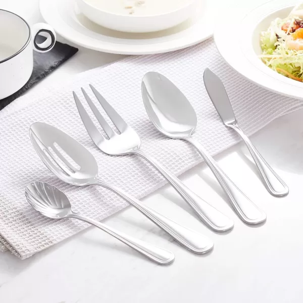 Amazon Basics 20Piece Stainless Steel Flatware Set with Round Edge Service for 4 Silver45Piece Crown