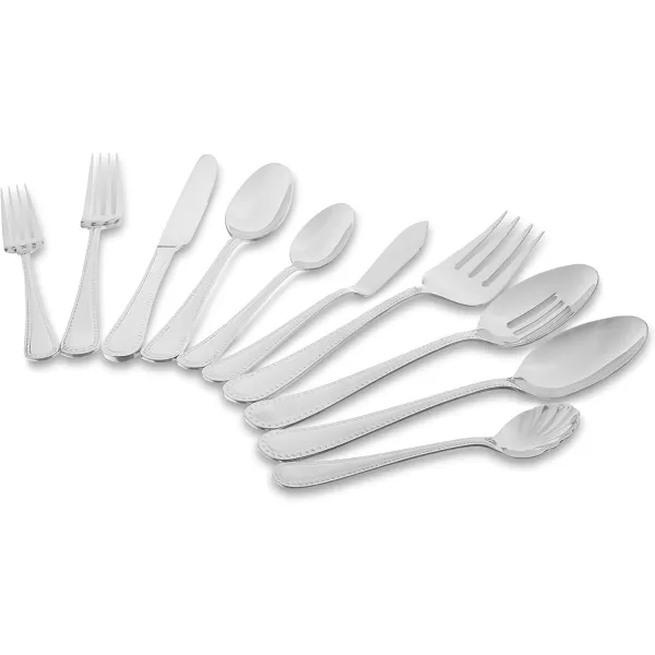 Amazon Basics 20Piece Stainless Steel Flatware Set with Round Edge Service for 4 Silver45Piece Pearled Edge