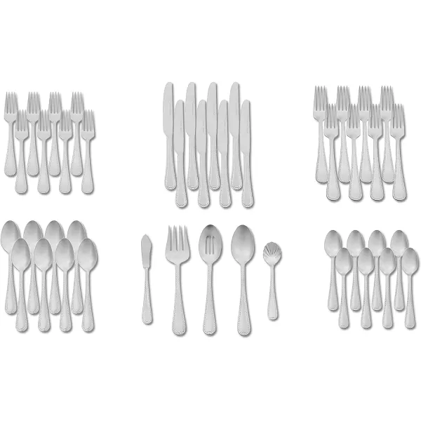 Amazon Basics 20Piece Stainless Steel Flatware Set with Round Edge Service for 4 Silver45Piece Pearled Edge