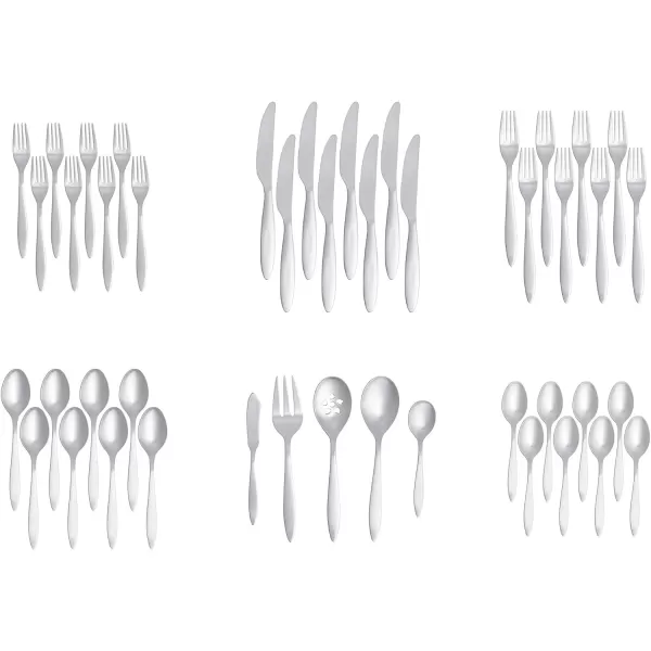 Amazon Basics 20Piece Stainless Steel Flatware Set with Round Edge Service for 4 Silver45Piece Satin Matte