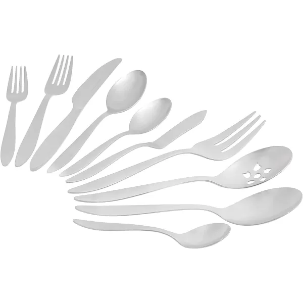 Amazon Basics 20Piece Stainless Steel Flatware Set with Round Edge Service for 4 Silver45Piece Satin Matte