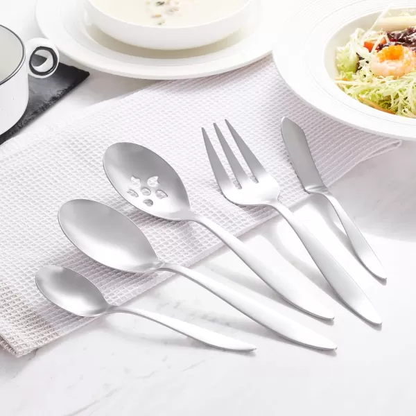 Amazon Basics 20Piece Stainless Steel Flatware Set with Round Edge Service for 4 Silver45Piece Satin Matte