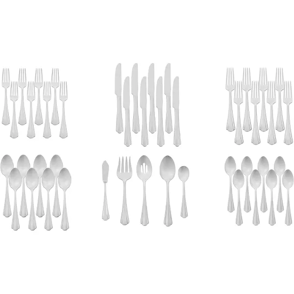 Amazon Basics 20Piece Stainless Steel Flatware Set with Round Edge Service for 4 Silver45Piece Scalloped Edge