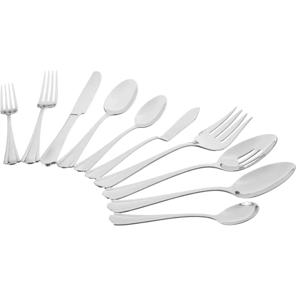 Amazon Basics 20Piece Stainless Steel Flatware Set with Round Edge Service for 4 Silver45Piece Scalloped Edge