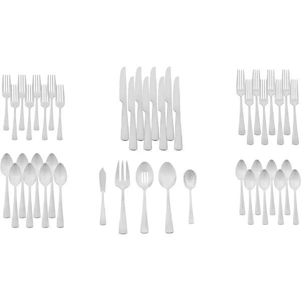 Amazon Basics 20Piece Stainless Steel Flatware Set with Round Edge Service for 4 Silver45Piece Square Edge