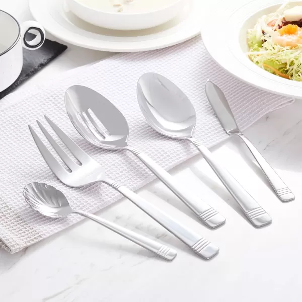Amazon Basics 20Piece Stainless Steel Flatware Set with Round Edge Service for 4 Silver65Piece Bistro