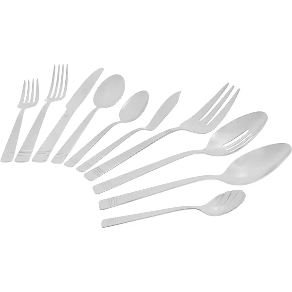 Amazon Basics 20Piece Stainless Steel Flatware Set with Round Edge Service for 4 Silver65Piece Bistro