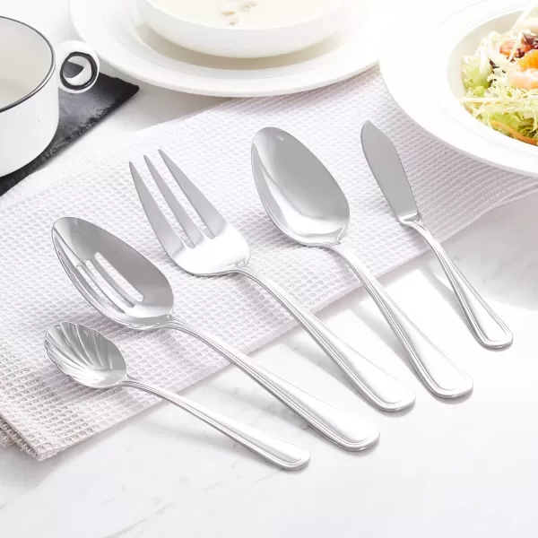 Amazon Basics 20Piece Stainless Steel Flatware Set with Round Edge Service for 4 Silver65Piece Crown