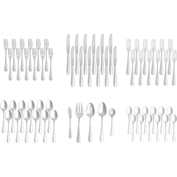 Amazon Basics 20Piece Stainless Steel Flatware Set with Round Edge Service for 4 Silver65Piece Crown