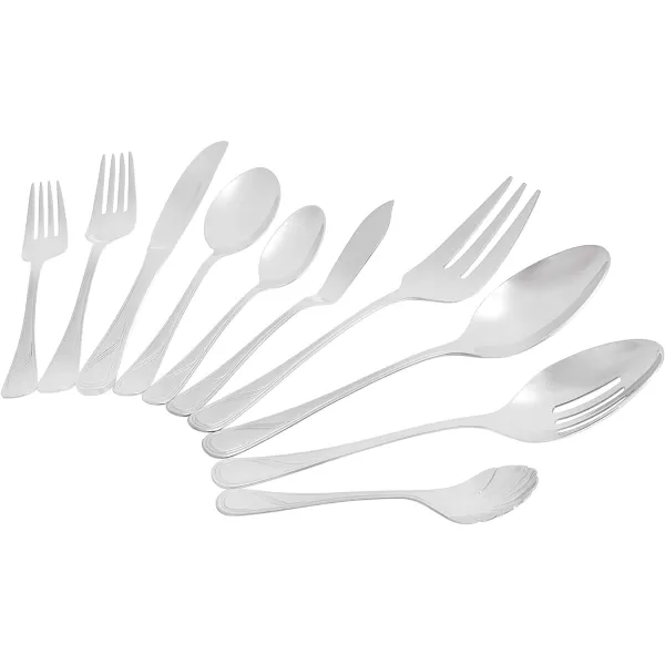 Amazon Basics 20Piece Stainless Steel Flatware Set with Round Edge Service for 4 Silver65Piece Modern Finish