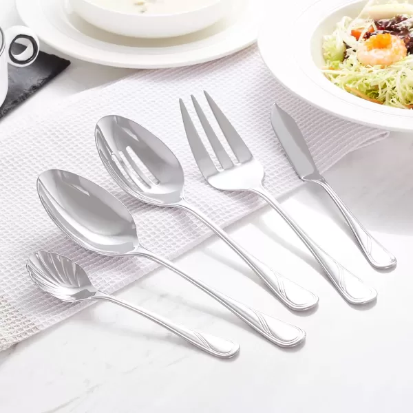Amazon Basics 20Piece Stainless Steel Flatware Set with Round Edge Service for 4 Silver65Piece Modern Finish