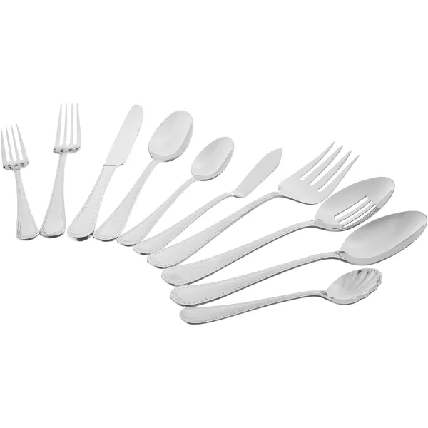 Amazon Basics 20Piece Stainless Steel Flatware Set with Round Edge Service for 4 Silver65Piece Pearled Edge