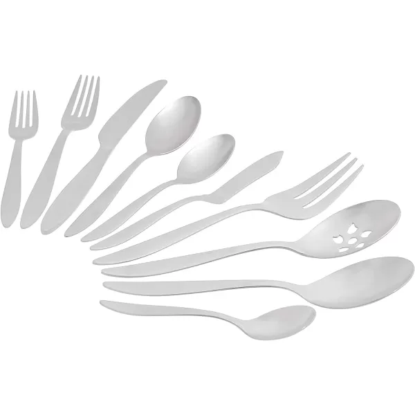 Amazon Basics 20Piece Stainless Steel Flatware Set with Round Edge Service for 4 Silver65Piece Satin Matte
