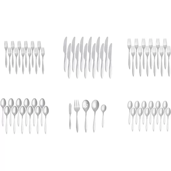 Amazon Basics 20Piece Stainless Steel Flatware Set with Round Edge Service for 4 Silver65Piece Satin Matte