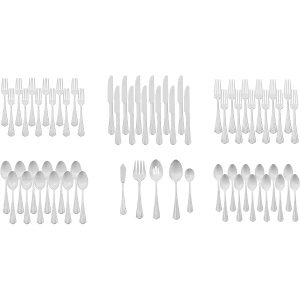 Amazon Basics 20Piece Stainless Steel Flatware Set with Round Edge Service for 4 Silver65Piece Scalloped Edge