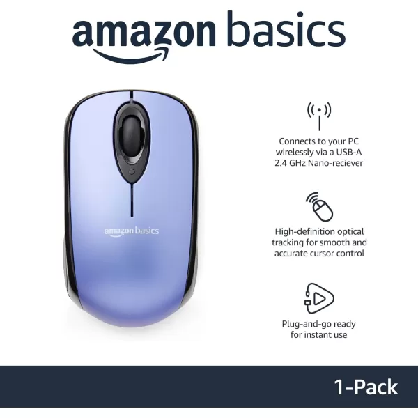 Amazon Basics 24 Ghz Wireless Optical Computer Mouse with USB Nano Receiver BlackBlue 1Pack