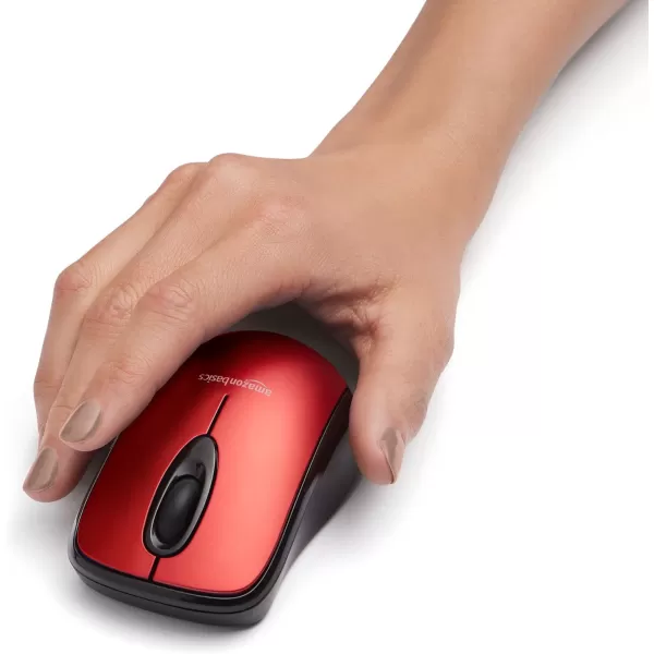 Amazon Basics 24 Ghz Wireless Optical Computer Mouse with USB Nano Receiver BlackRed 1Pack