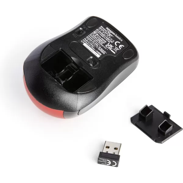 Amazon Basics 24 Ghz Wireless Optical Computer Mouse with USB Nano Receiver BlackRed 1Pack