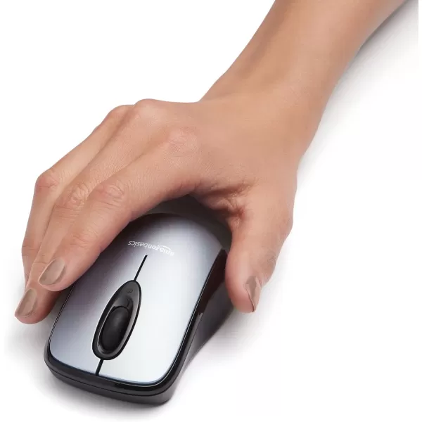 Amazon Basics 24 Ghz Wireless Optical Computer Mouse with USB Nano Receiver BlackSilver 1Pack
