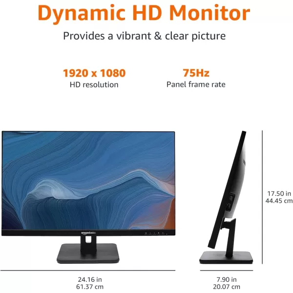 Amazon Basics 24 Inch Monitor Powered with AOC Technology FHD 1080P 75hz VESA Compatible Builtin Speakers Black27Inch