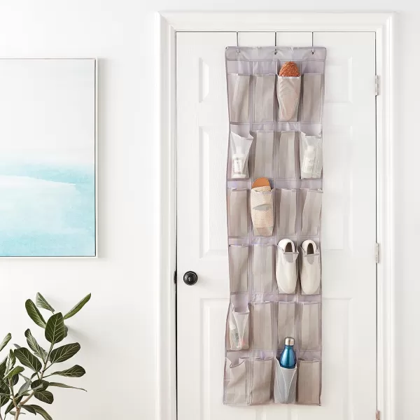 Amazon Basics 24 Medium Pocket OvertheDoor Hanging Shoe Organizer Light GreyGray