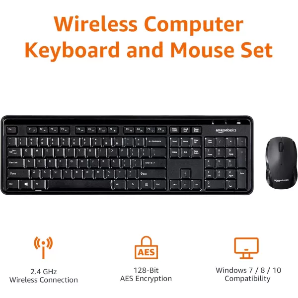 Amazon Basics 24GHz Wireless Computer Keyboard and Mouse Combo Quiet and Compact US Layout QWERTY BlackAmazon Basics 24GHz Wireless Computer Keyboard and Mouse Combo Quiet and Compact US Layout QWERTY Black