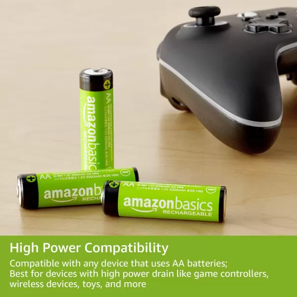Amazon Basics 24Pack Rechargeable AA NiMH HighCapacity Batteries 2400 mAh Recharge up to 400x Times PreCharged16 Count