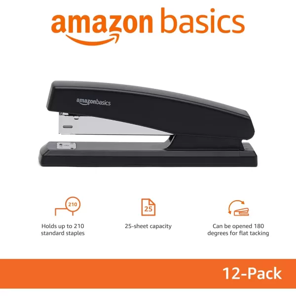 Amazon Basics 25Sheet Capacity NonSlip Office Stapler with 1000 Staples Black  Pack of 1212Pack