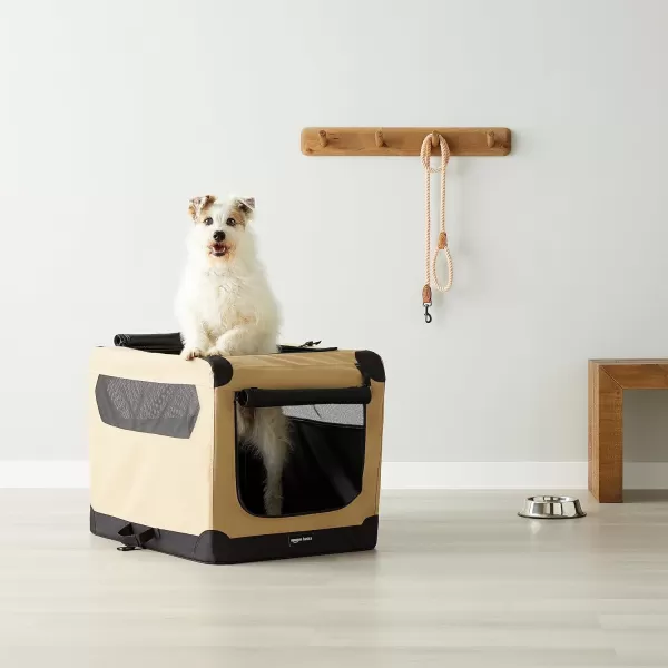 Amazon Basics 2Door Portable SoftSided Folding Soft Dog Travel Crate Kennel Medium 21 x 21 x 30 Inches TanM  30