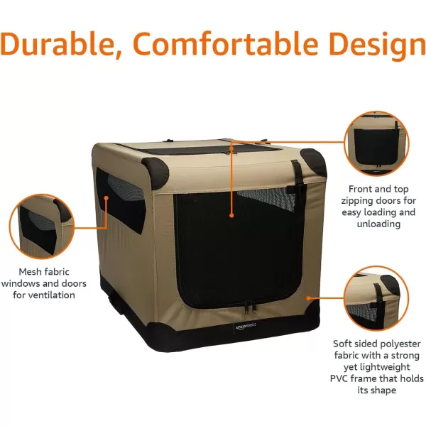 Amazon Basics 2Door Portable SoftSided Folding Soft Dog Travel Crate Kennel Medium 21 x 21 x 30 Inches TanM  30