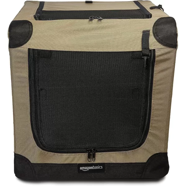 Amazon Basics 2Door Portable SoftSided Folding Soft Dog Travel Crate Kennel Medium 21 x 21 x 30 Inches TanS  26
