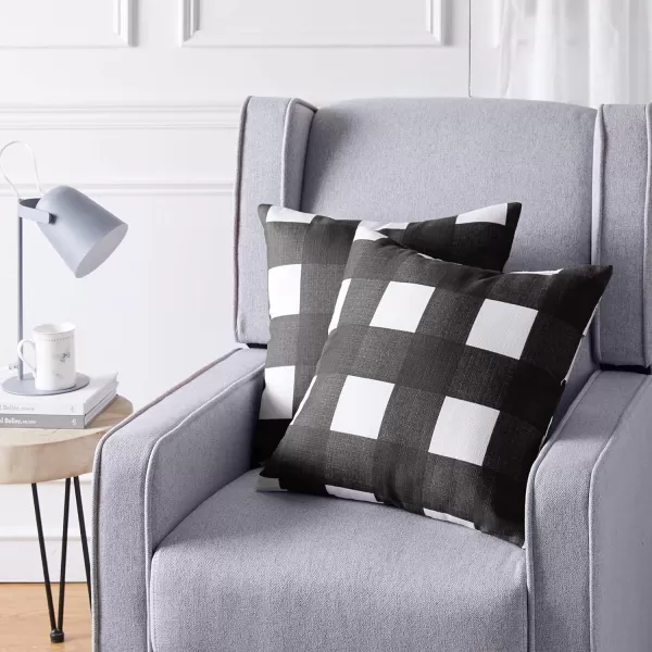 Amazon Basics 2Pack Linen Style Decorative Throw Pillows  18 Square Navy BlueBlack Gingham Plaid Linen Style 2Pack