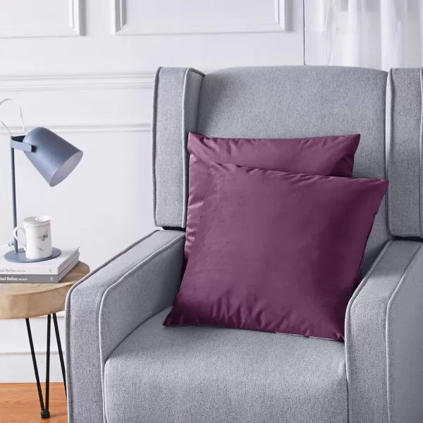 Amazon Basics 2Pack Linen Style Decorative Throw Pillows  18 Square Navy BlueBurgundy Velvet 2Pack